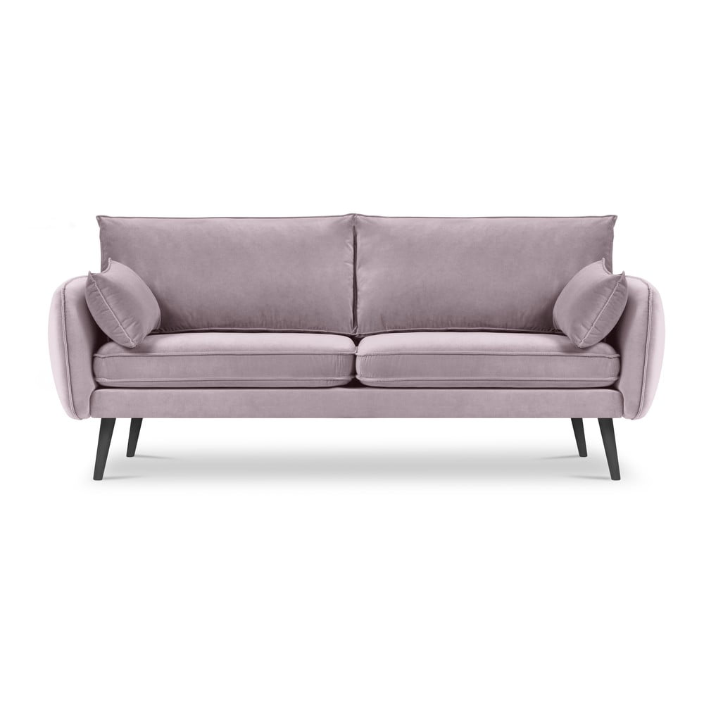 Lento világos rózsaszín bársony kanapé fekete lábakkal, 198 cm - kooko home