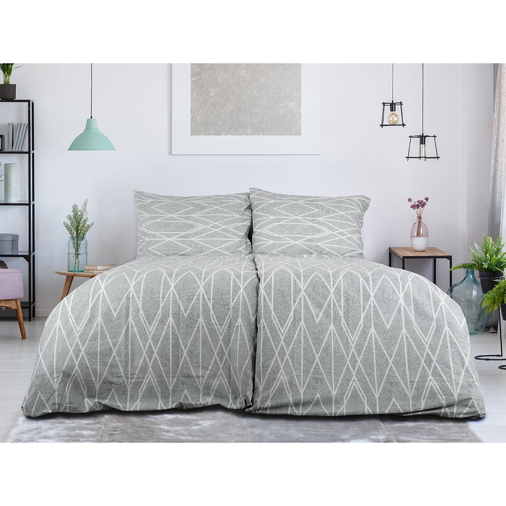 Szürke egyszemélyes krepp ágyneműhuzat 140x200 cm Gray Stripes – B.E.S.