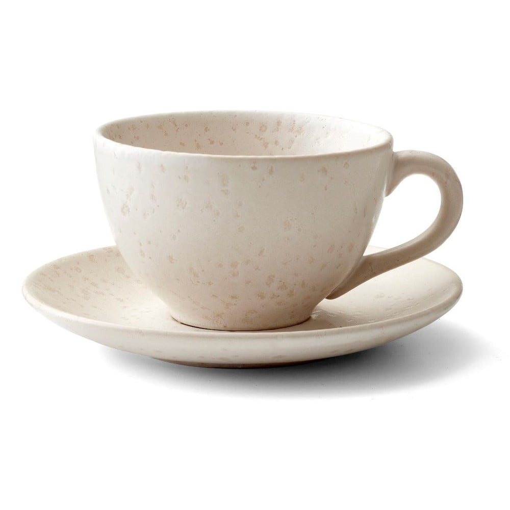 Matte Cream krémszínű agyagkerámia kávéscsésze csészealjjal, 240 ml - Bitz
