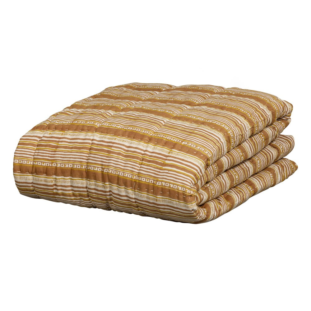Barna-bézs pamut ágytakaró franciaágyra 220x265 cm banding – bepurehome