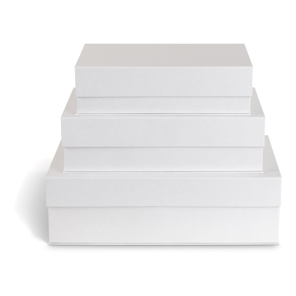 Fehér fedeles dekoratív karton tárolódoboz szett 3 db-os 42,5x29,5x13 cm Kian Paper Laminate – Bigso