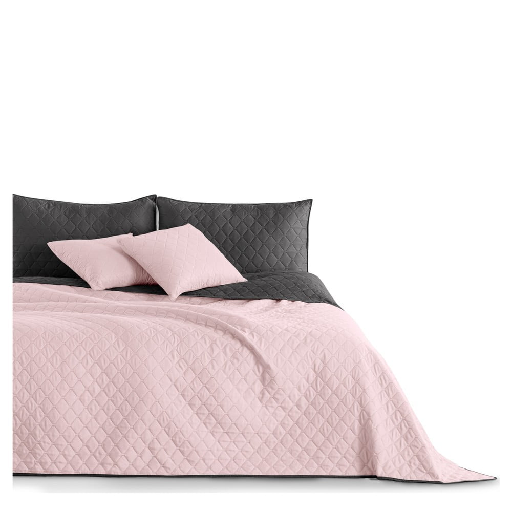 Axel rózsaszín-fekete kétoldalas mikroszálas ágytakaró, 200 x 220 cm - DecoKing