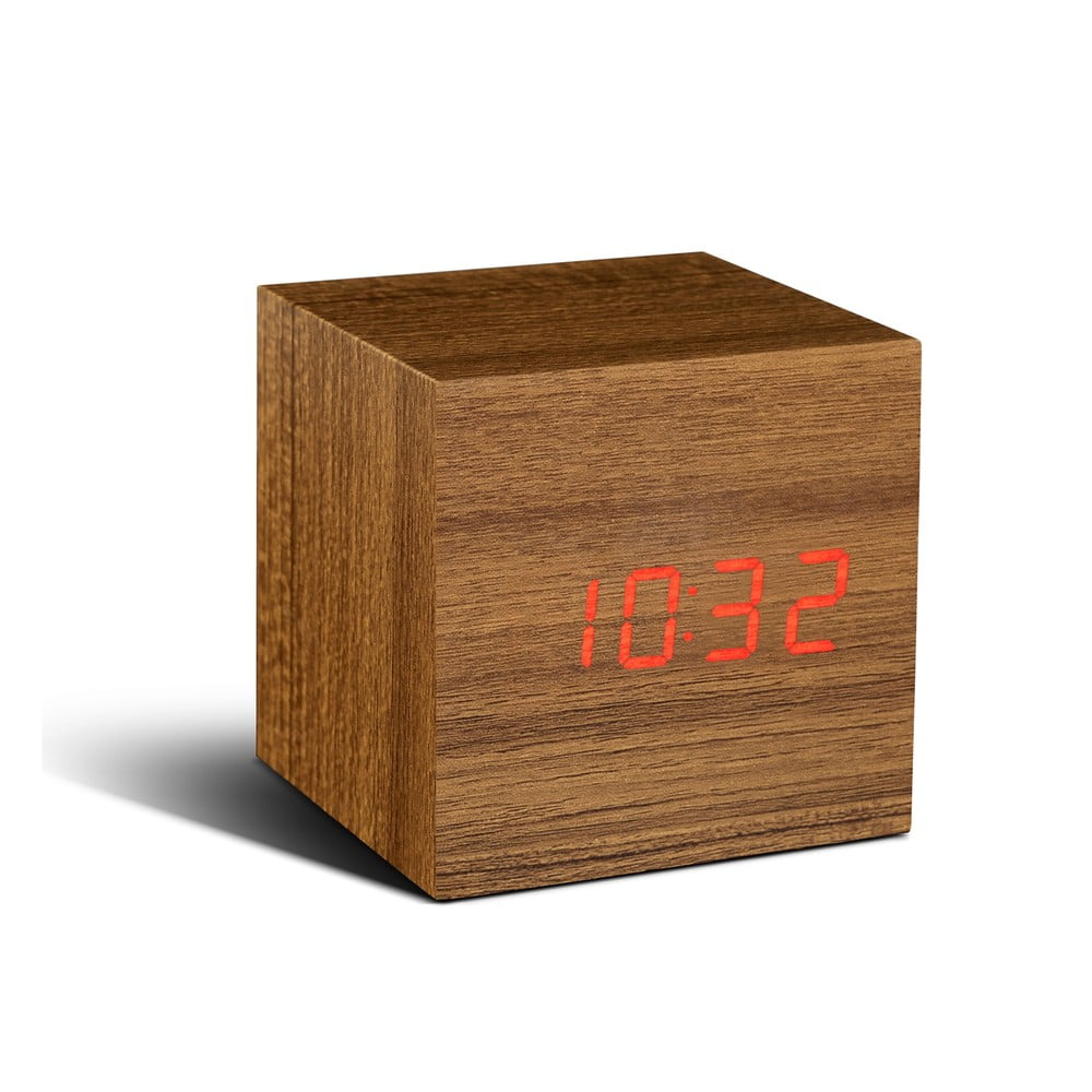 Cube Click Clock világosbarna ébresztőóra piros LED kijelzővel - Gingko
