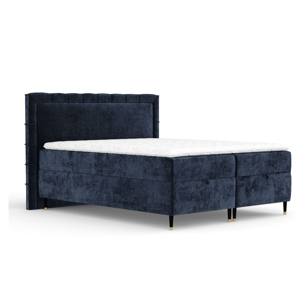 Sötétkék ágyneműtartós boxspring ágy 160x200 cm Voyage – Maison de Rêve