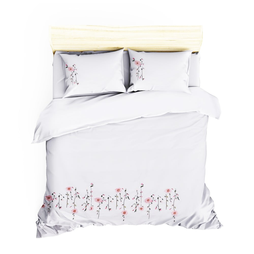 Perla White fehér kétszemélyes ágyneműhuzat pamut-szaténból, lepedővel, 200 x 220 cm