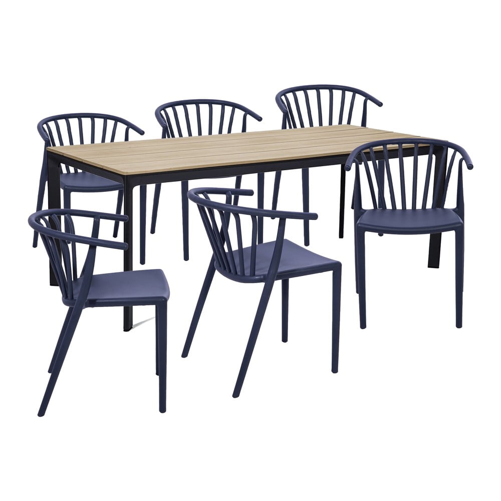 Capri kék 6 személyes kerti étkezőszett székekkel és Thor asztallal, 210 x 90 cm - Bonami Selection