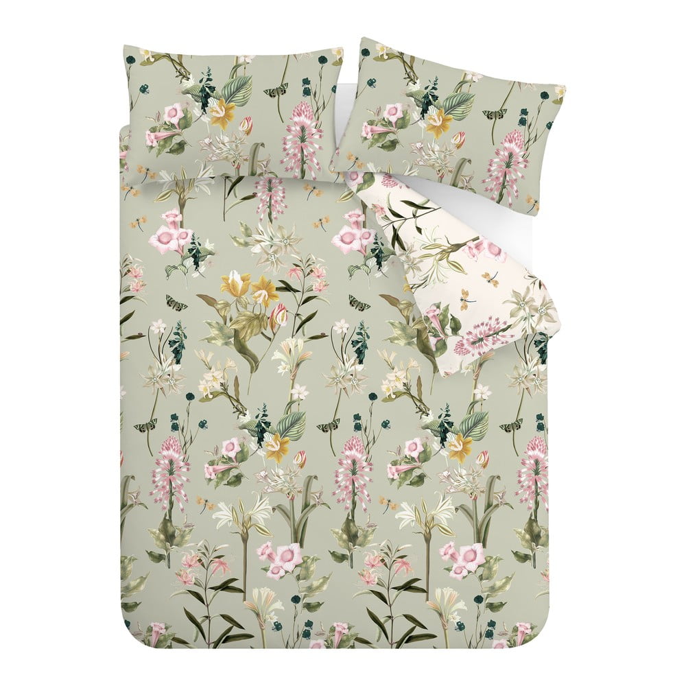 Világoszöld kétszemélyes hosszabbított pamut ágyneműhuzat 230x220 cm Exotic Floral – RHS