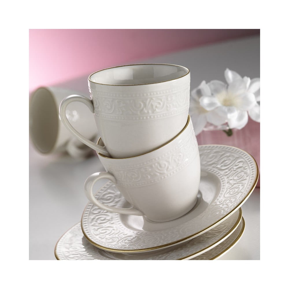Simple White porcelán csésze és csészealj, 6 db-os készlet, 80 ml