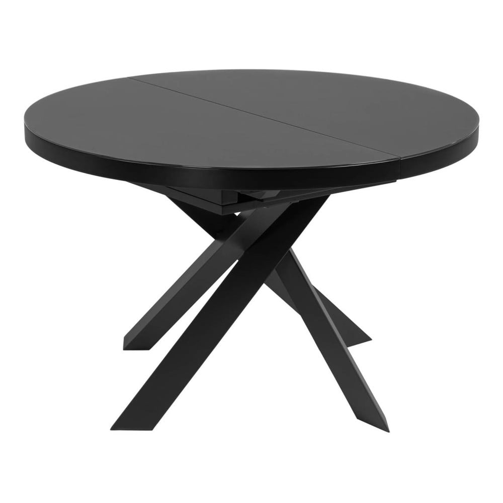 Fekete kerek bővíthető étkezőasztal üveg asztallappal ø 160 cm vashti – kave home
