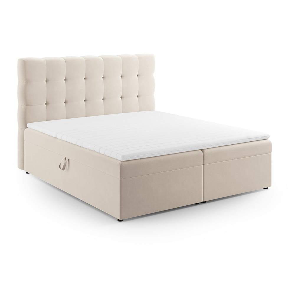 Bézs boxspring ágy tárolóhellyel 160x200 cm bali – cosmopolitan design