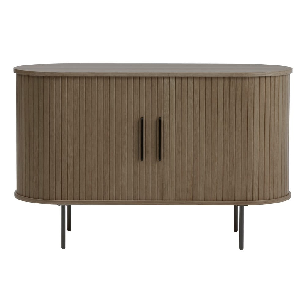 Barna komód tolóajtóval, tölgyfa dekorral 120x76x45 cm Nola – Unique Furniture