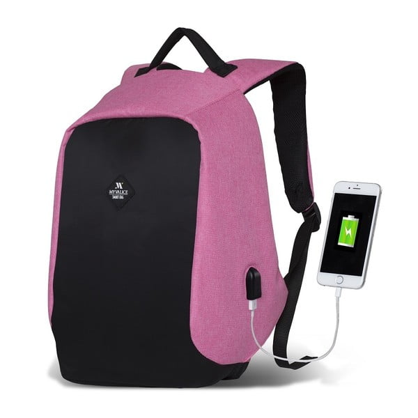 SECRET Smart Bag fekete-rózsaszín hátizsák USB csatlakozóval - My Valice