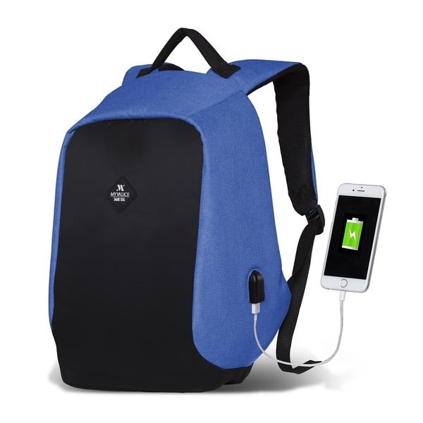 SECRET Smart Bag fekete-kék hátizsák, USB csatlakozóval - My Valice