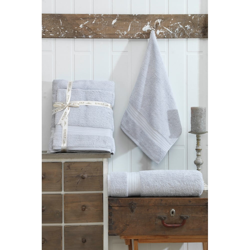 Világosszürke pamut törölköző és fürdőlepedő készlet 2 db-os – Mila Home