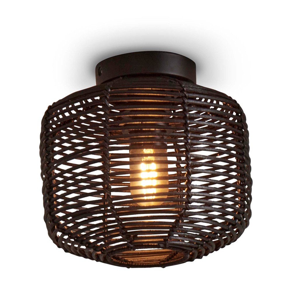 Fekete mennyezeti lámpa rattan búrával ø 25 cm Tanami – Good&Mojo
