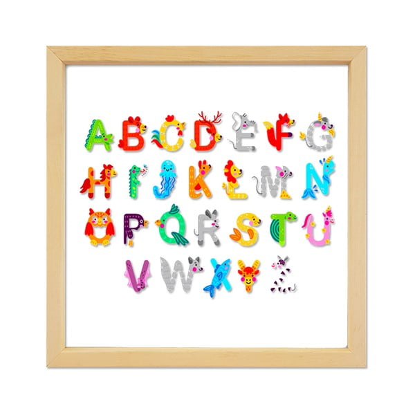 Alphabet üvegezett kép fa keretben, 32 x 32 cm - Vavien Artwork