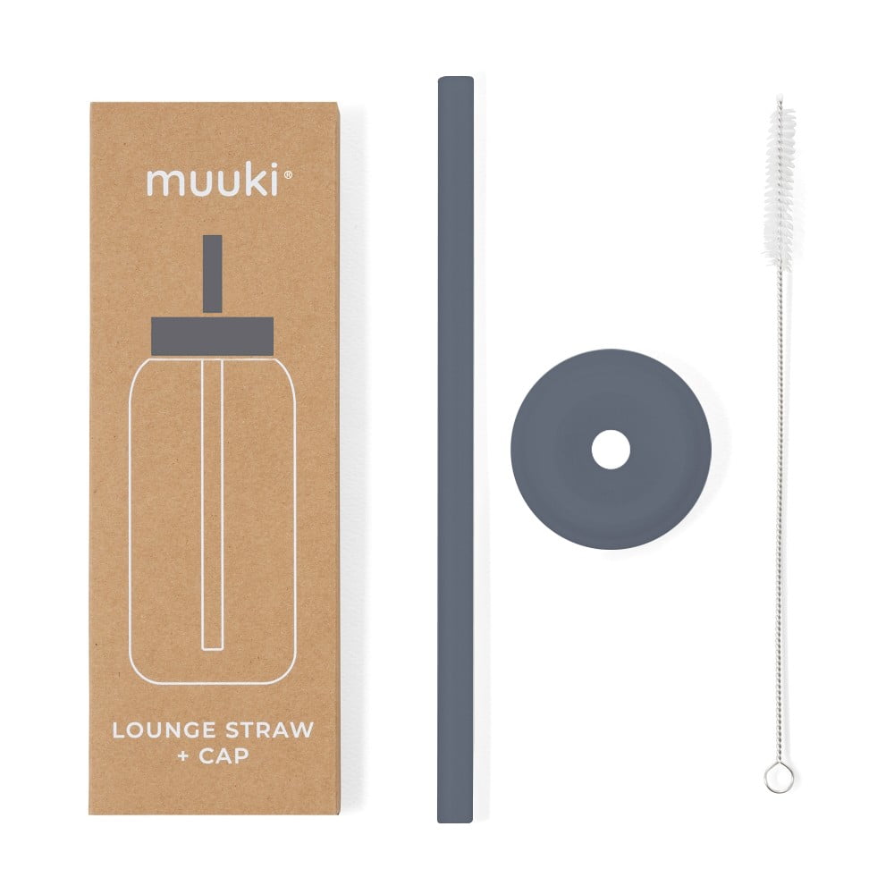 Szilikon szívószál tisztítókefével-fedéllel Smoke Grey – Muuki