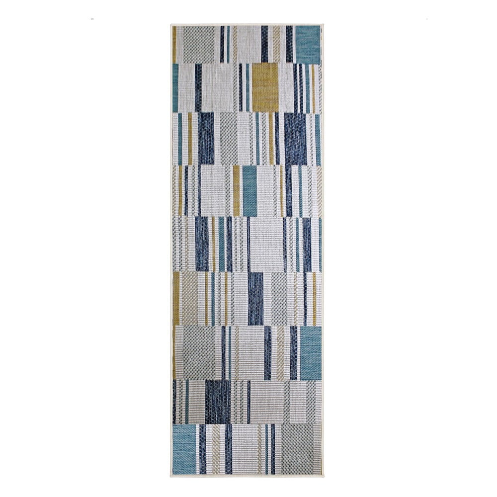 Sárga-kék kültéri-beltéri szőnyeg 80x230 cm Rosco Geo – Flair Rugs