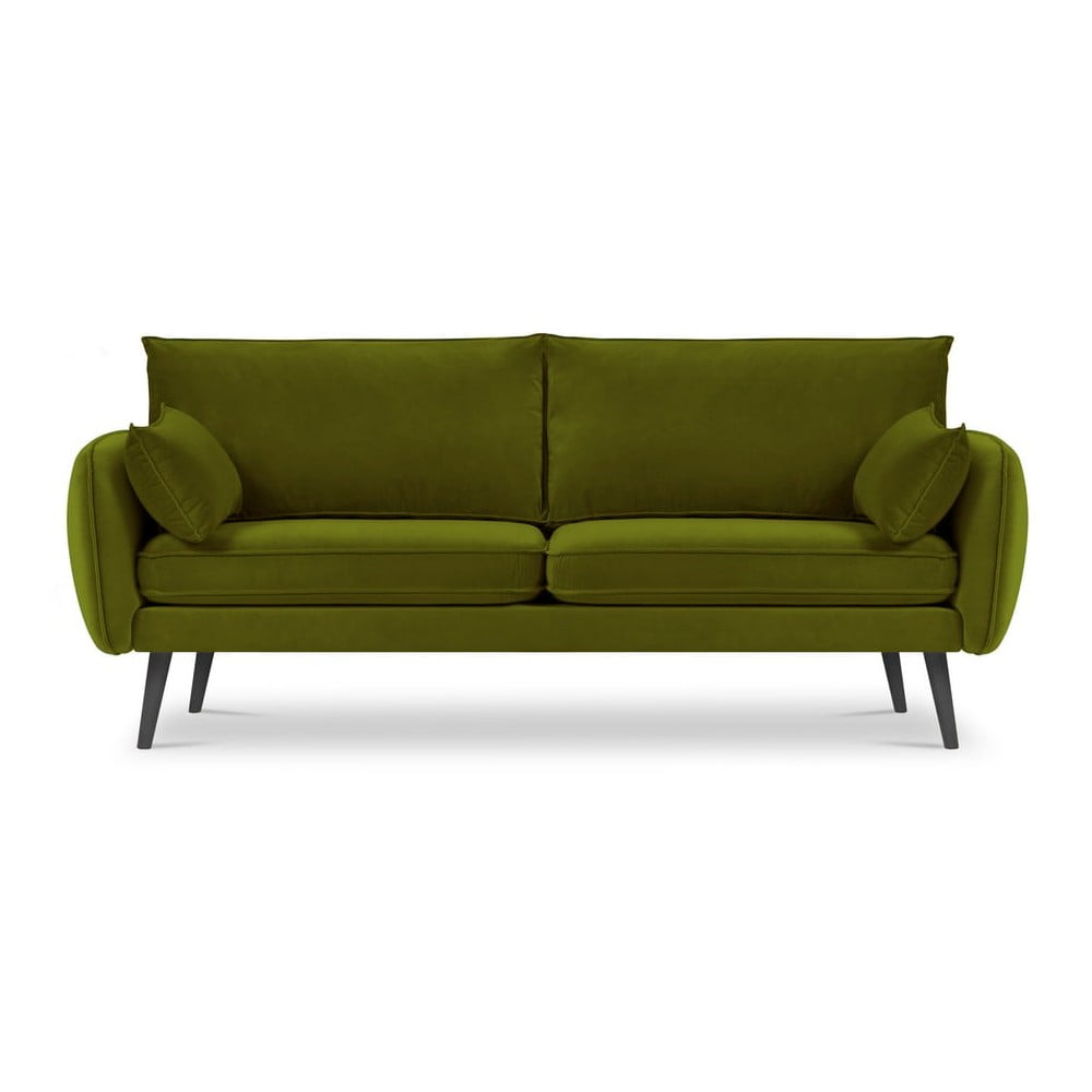 Lento zöld bársony kanapé fekete lábakkal, 198 cm - kooko home