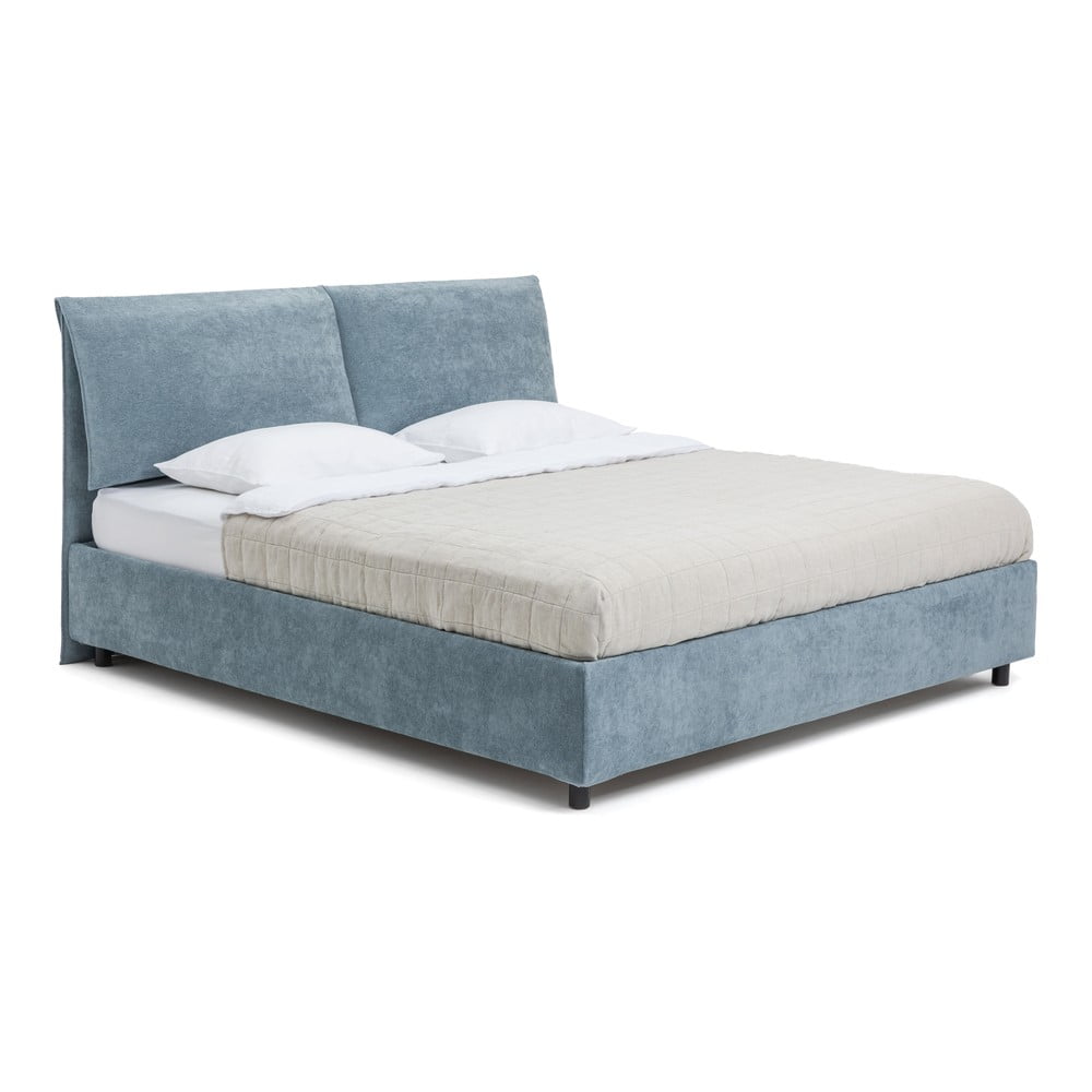 Kék kárpitozott ágyneműtartós franciaágy ágyráccsal 160x200 cm Myra Pillow – Bonami Selection