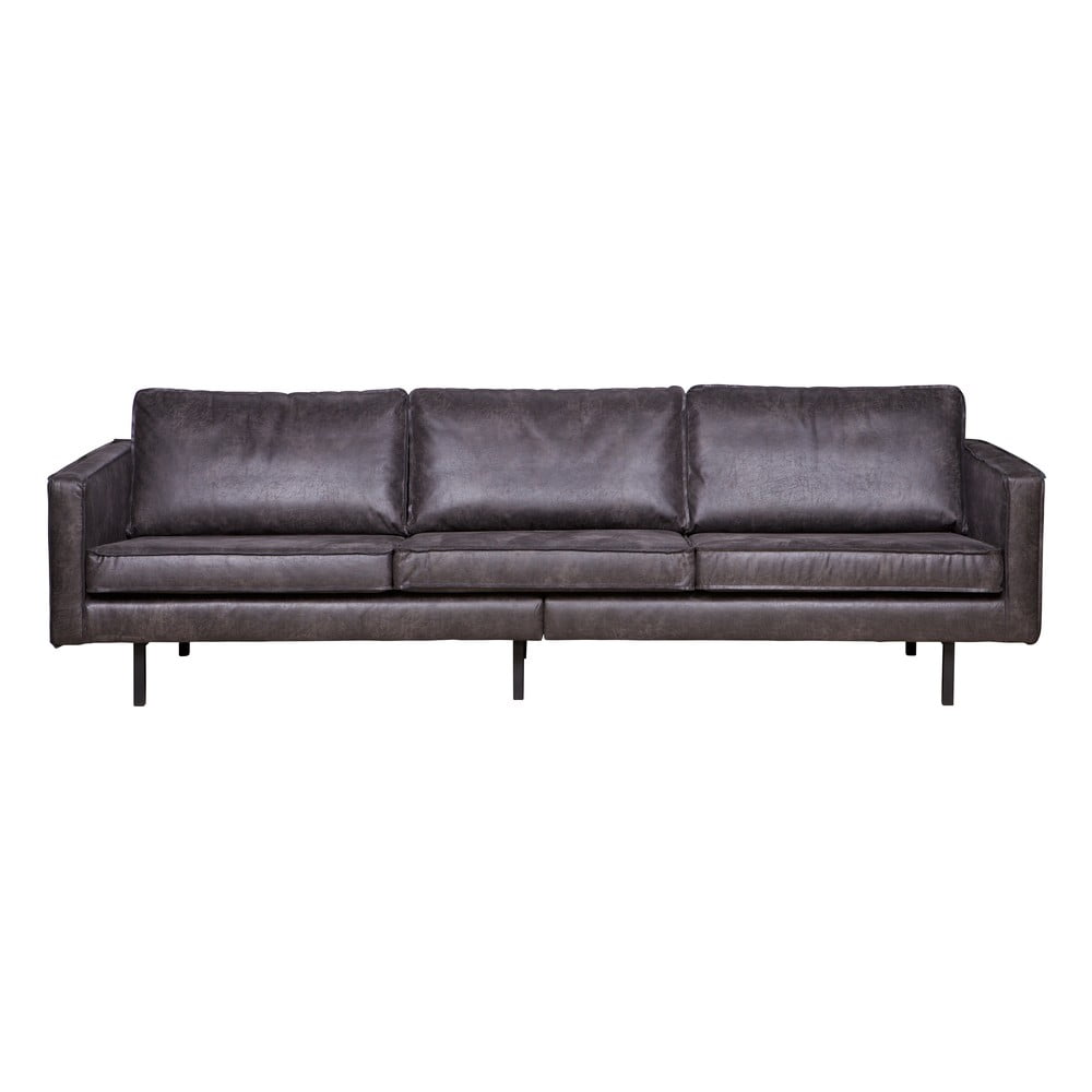 Rodeo fekete kanapé, újrahasznosított bőrhuzattal, 277 cm - bepurehome