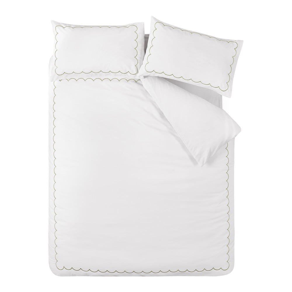 Fehér-zöld kétszemélyes hosszabbított ágyneműhuzat 230x220 cm Scallop Border – Catherine Lansfield