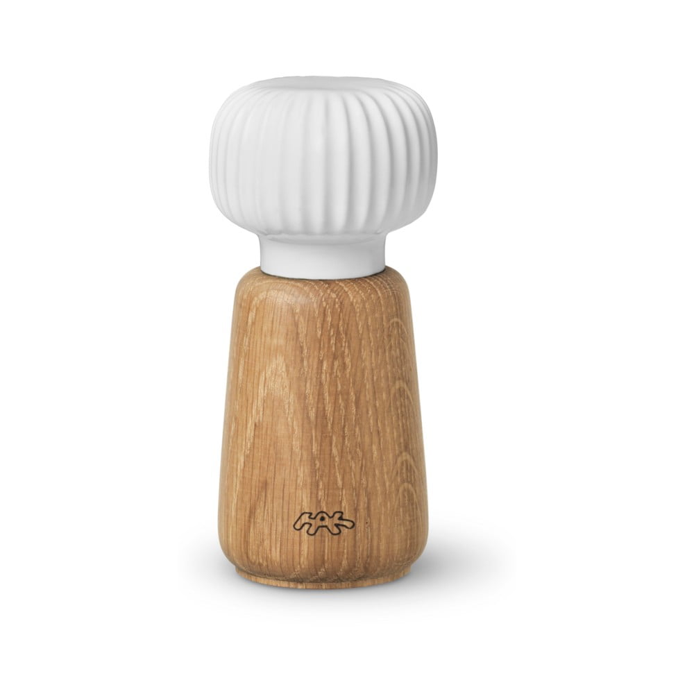 Hammershoi tölgyfa fűszerörlő, fehér porcelán részletekkel, magasság 13 cm - Kähler Design