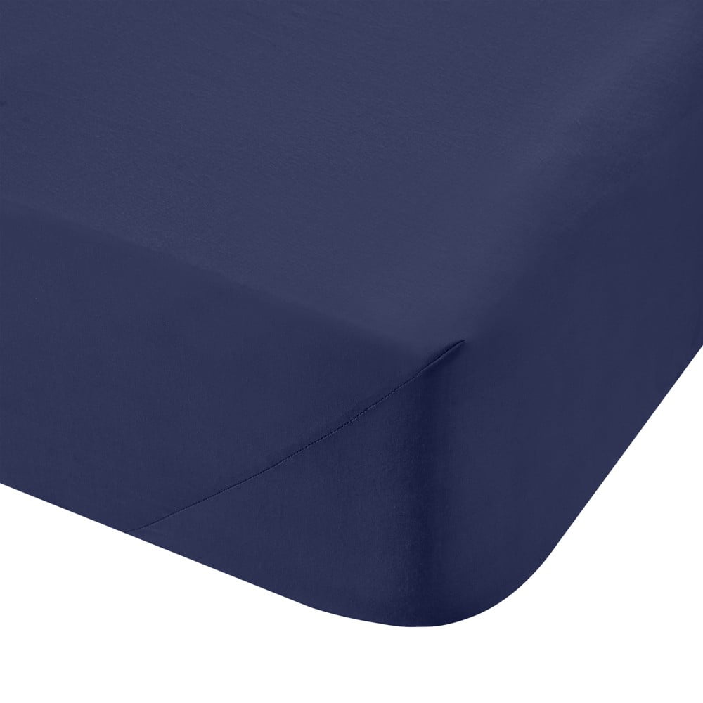 Sötétkék gumis pamut-perkál lepedő 185x200 cm Cotton Percale – Bianca