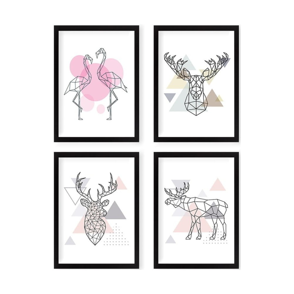 Kép szett 4 db-os 24x29 cm Geometric Animals – Wallity