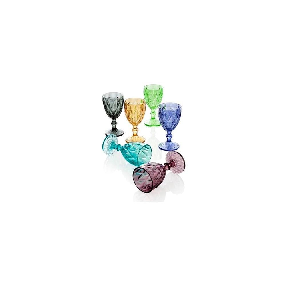 Diamante 6 db Talpas pohár, Brandani, 250 ml, üveg, színes