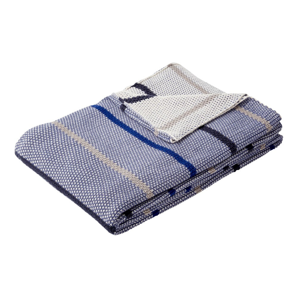 Rami kék pamut takaró, 130 x 200 cm - hübsch