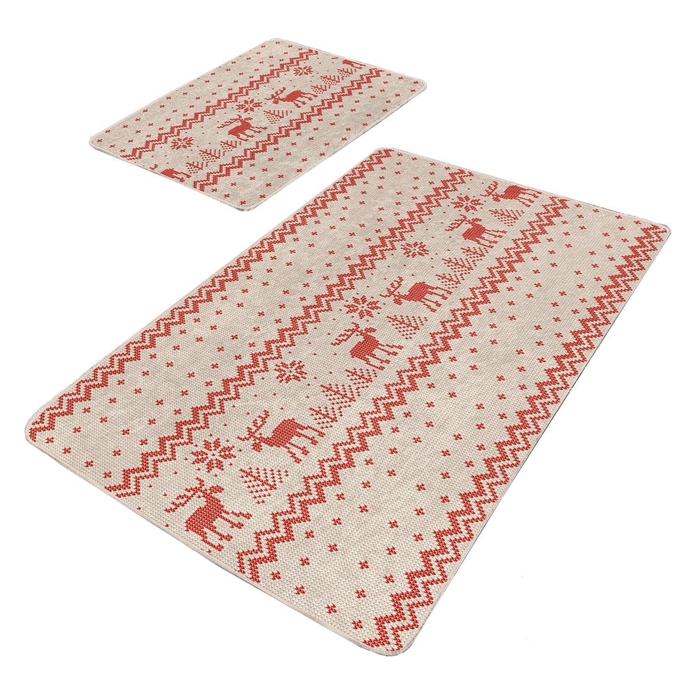 Piros-bézs fürdőszobai kilépő szett 2 db-os 60x100 cm – Mila Home