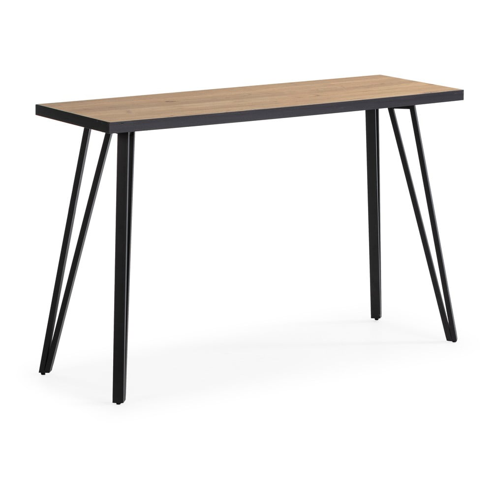 Fekete-natúr színű konzolasztal tölgyfa dekoros asztallappal 60x120 cm sindi – marckeric