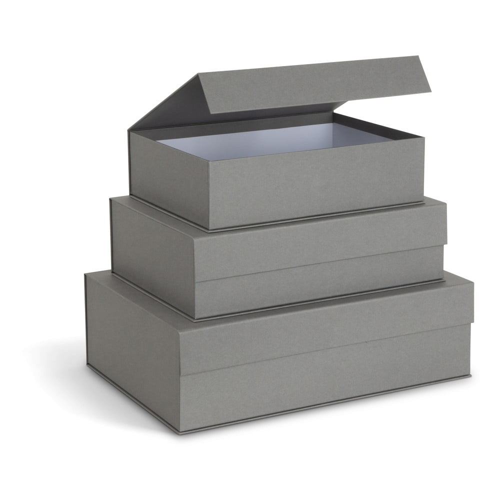 Szürke fedeles dekoratív karton tárolódoboz szett 3 db-os 42,5x29,5x13 cm Kian Paper Laminate – Bigso