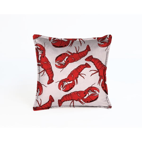 Lobster rózsaszín bársonypárna homárral, 45 x 45 cm - Velvet Atelier