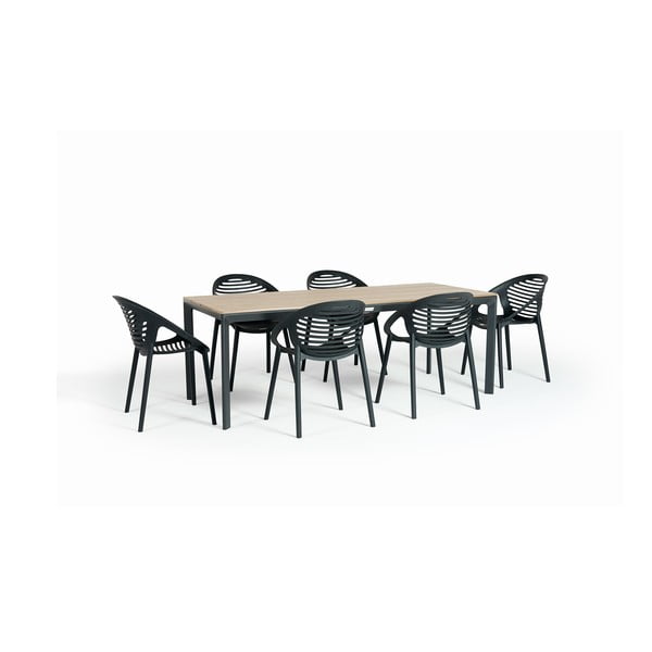 Joanna fekete 6 személyes kerti étkezőszett székekkel és Thor asztallal, 210 x 90 cm - Bonami Selection