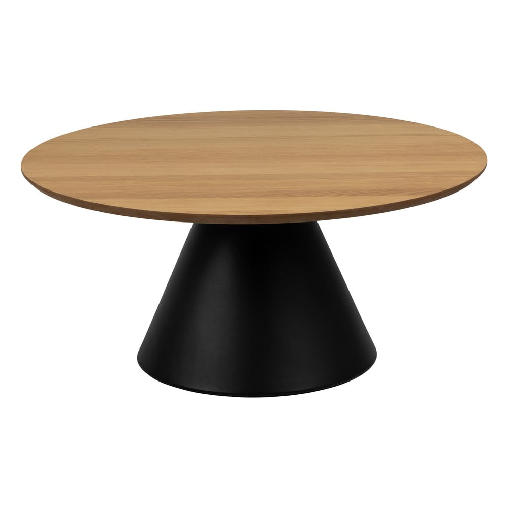 Fekete-natúr színű kerek dohányzóasztal tölgyfa dekoros asztallappal ø 85 cm soli – actona