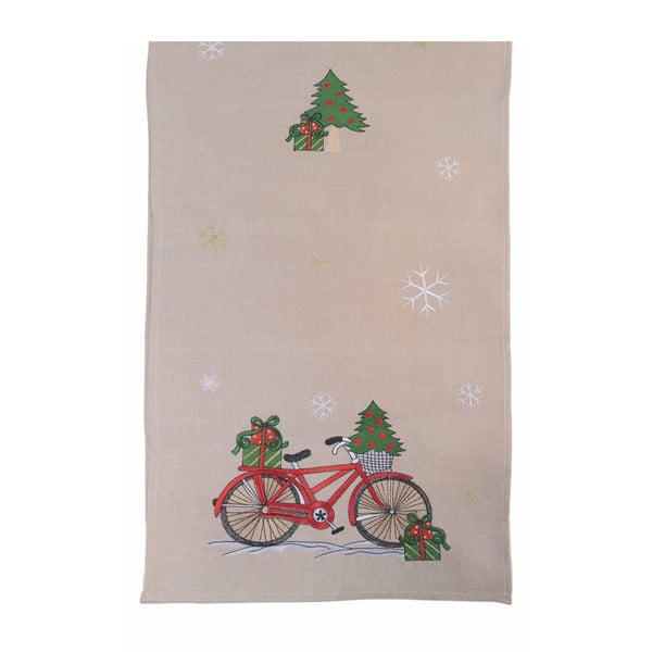 Xmas Bicycle bézs karácsonyi asztali futó, 40 x 175 cm - Villa d'Este