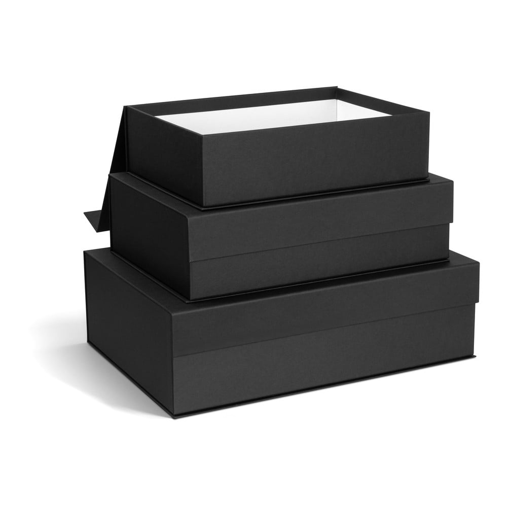 Sötétszürke fedeles dekoratív karton tárolódoboz szett 3 db-os 42,5x29,5x13 cm Kian Paper Laminate – Bigso