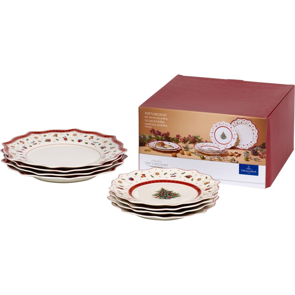 Piros-fehér karácsonyi porcelán étkészlet 8 db-os - Villeroy & Boch
