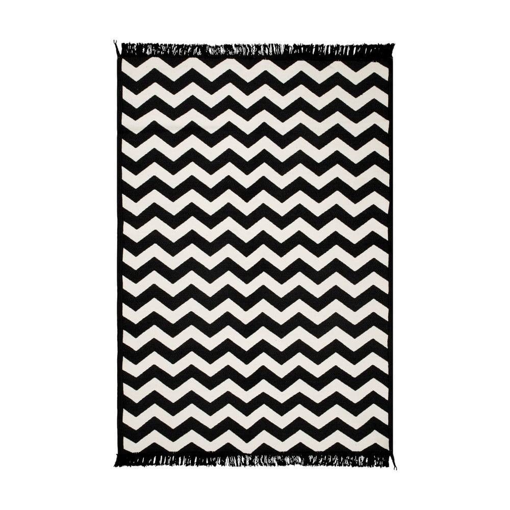 Ziga Zag fekete-fehér kétoldalas szőnyeg, 80 x 150 cm