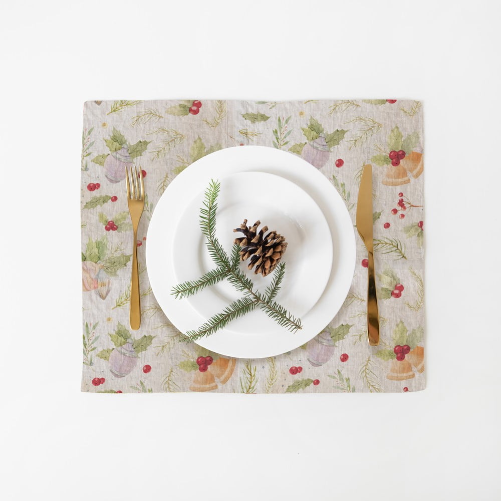 Jingle Bells karácsonyi len tányéralátét, 40 x 35 cm - Linen Tales