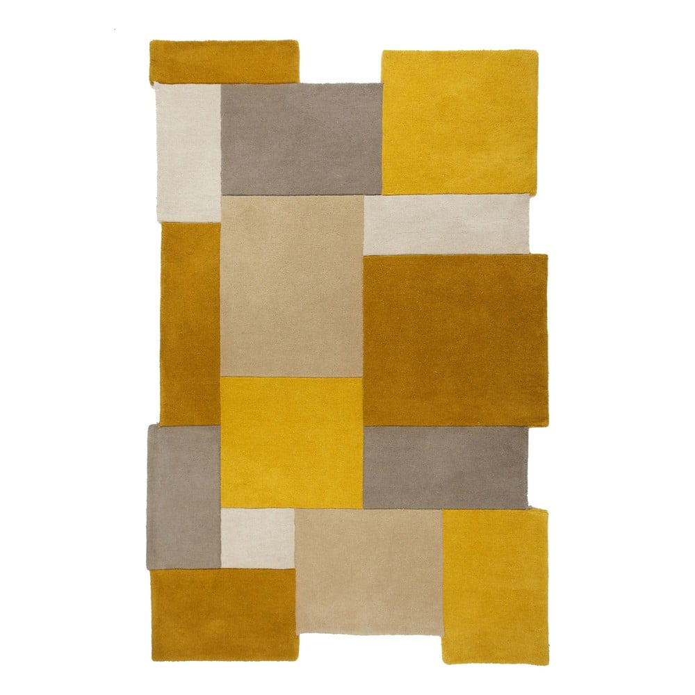 Collage sárga-bézs gyapjú szőnyeg, 120 x 180 cm - flair rugs