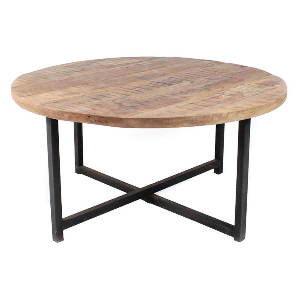 Dex fekete dohányzóasztal mangófa asztallappal, ø 80 cm - LABEL51