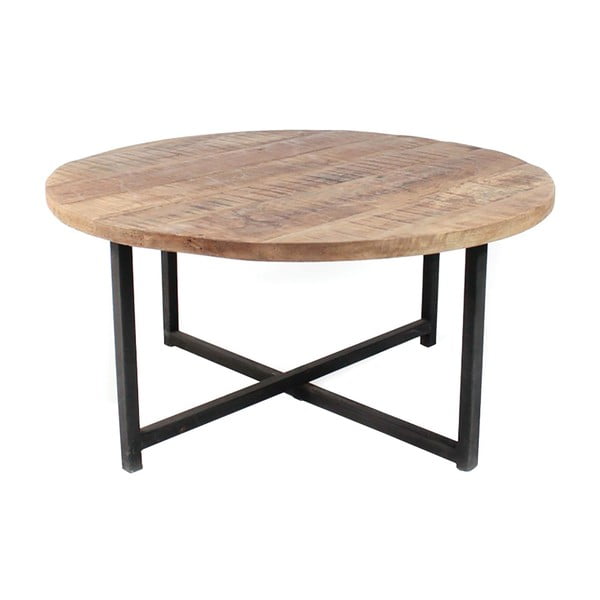 Dex fekete dohányzóasztal mangófa asztallappal, ø 80 cm - LABEL51