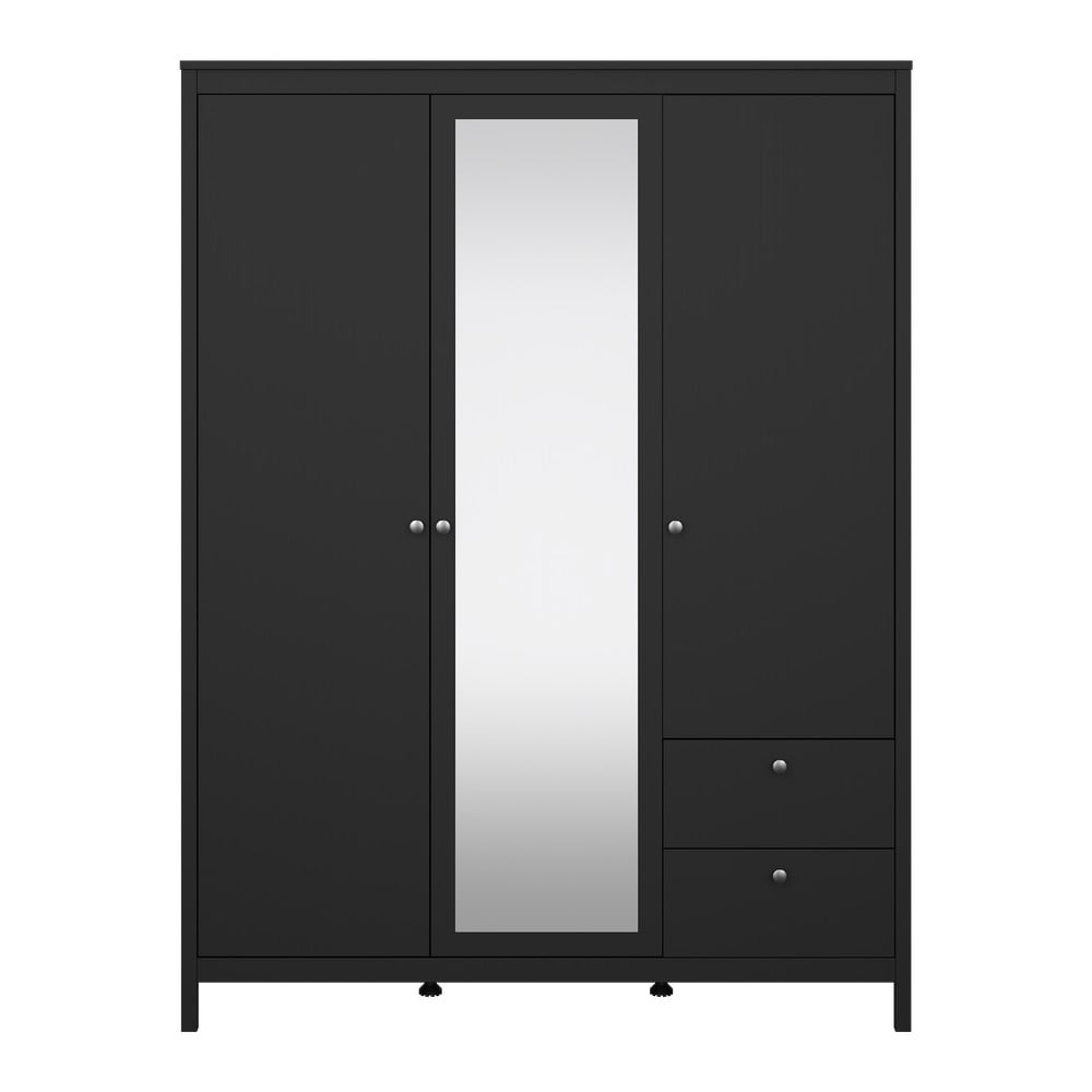 Fekete ruhásszekrény tükörrel 150x199x58 cm Madrid – Tvilum