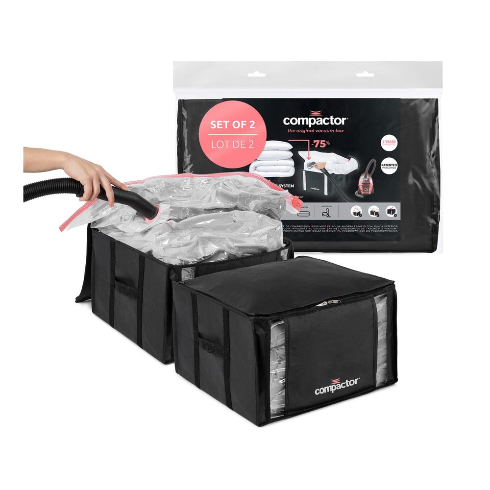 Vákuumos-megerősített textil ruhatároló doboz szett 2 db-os 42x25x25 cm Black Edition – Compactor