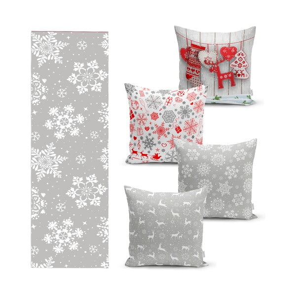 Snowflakes 4 db karácsonyi párnahuzat és asztali futó szett - Minimalist Cushion Covers