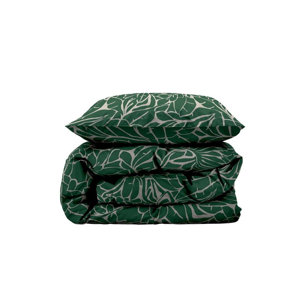Zöld egyszemélyes hosszabbított damaszt ágyneműhuzat 140x220 cm abstract leaves – södahl