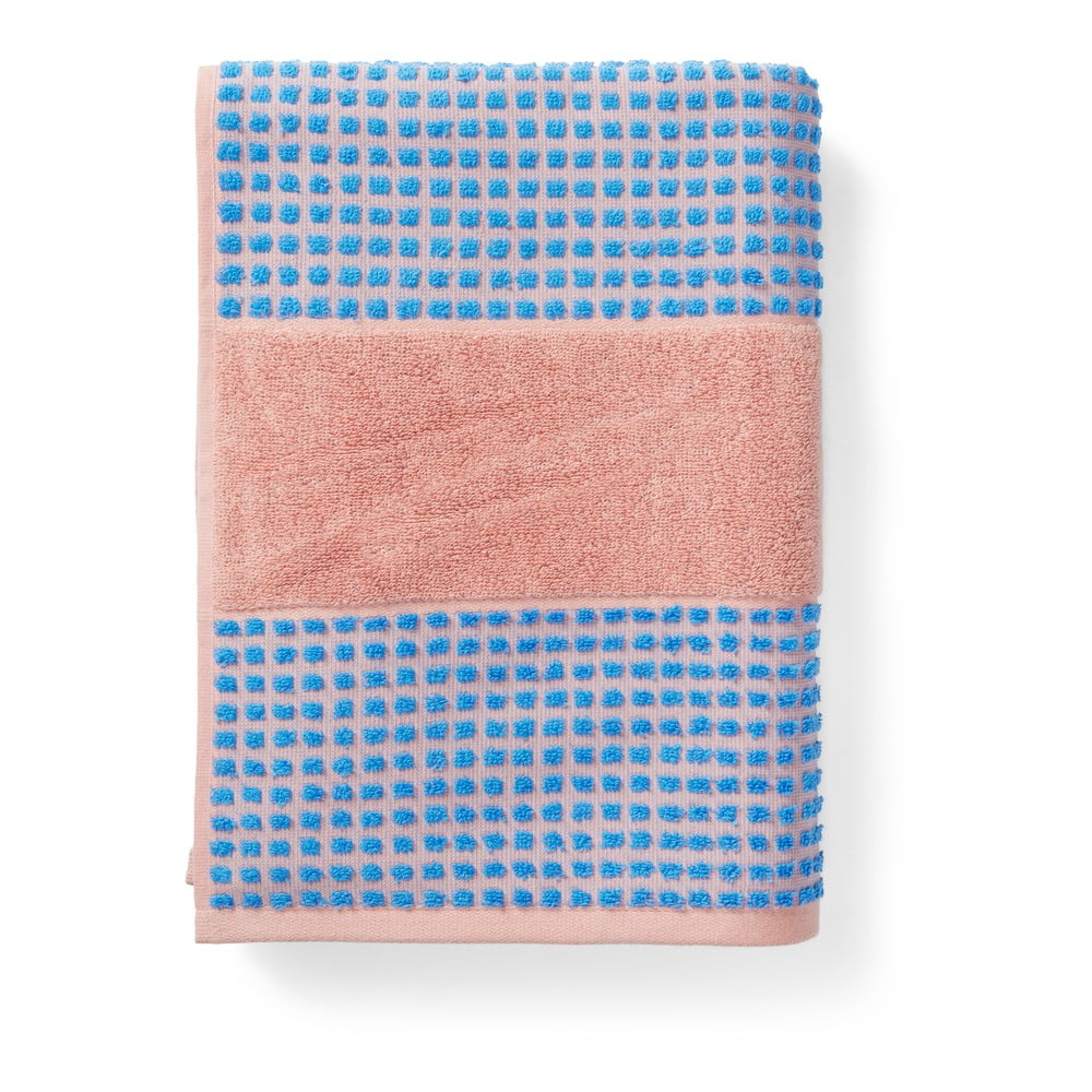 Kék-rózsaszín frottír bio pamut fürdőlepedő 70x140 cm Check – JUNA